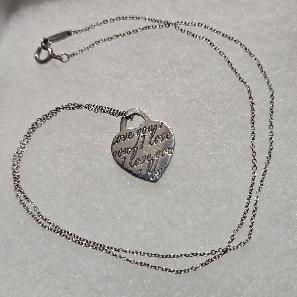 I Love You 7/8" heart pendant on 16" Necklace Tiffany & Co 925